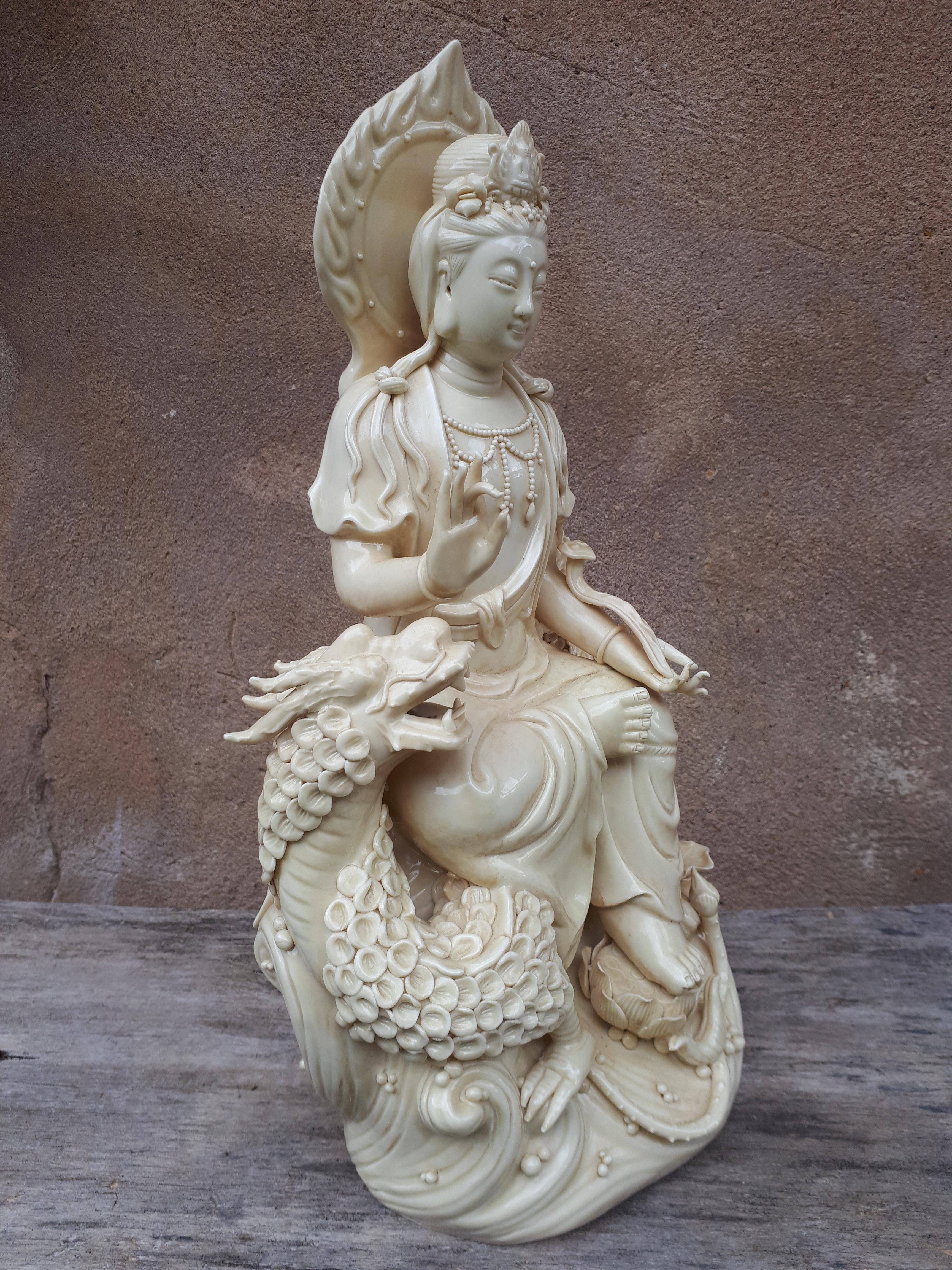 Chinese Guanyin Blanc De Chine Statue, Republic Period For Sale
