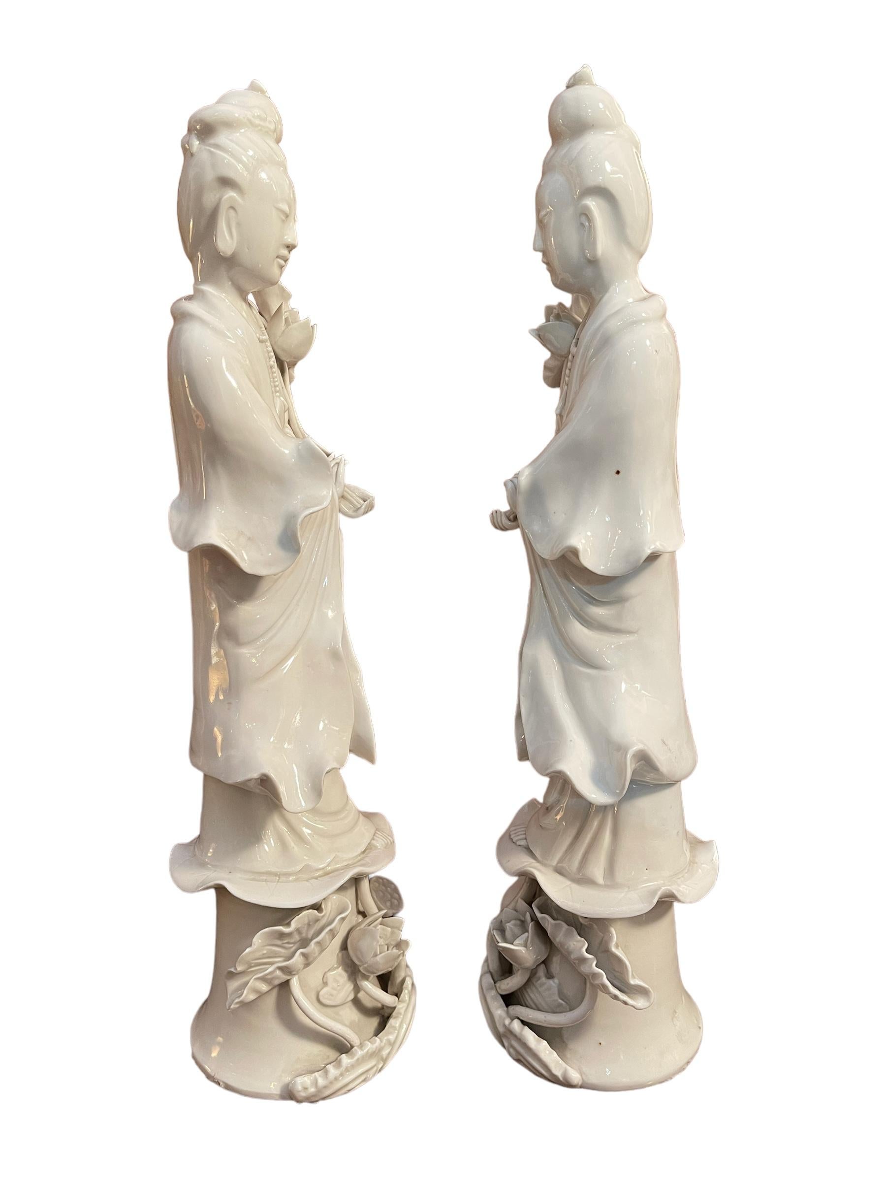 Chinese Guanyin pair, ceramic statues, China, 19th century For Sale