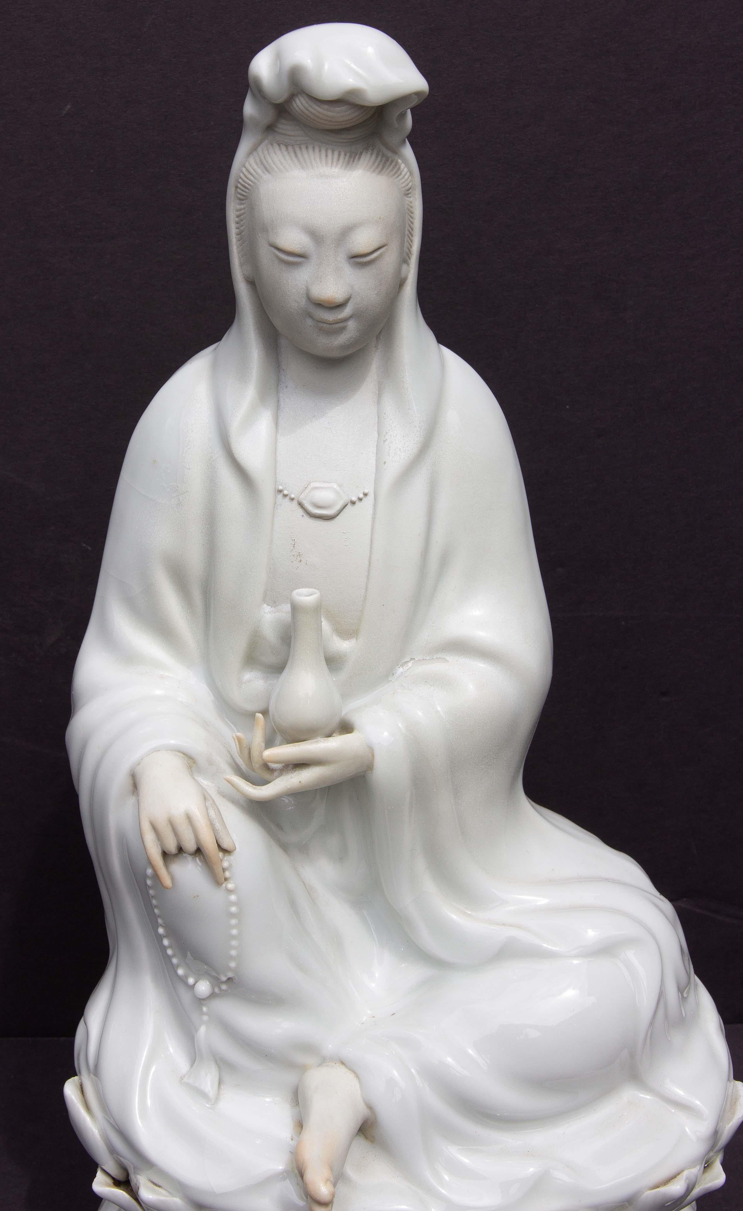 Blanc de chine porcelain figurine of Guanyin seated on a lotus flower. Excellent detail. Chinese. Mid 20th century.


Blanc de chine porcelain figurine of Guanyin seated on a lotus flower. Excellent detail. Chinese. Mid 20th
