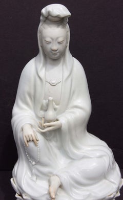 Guanyin Sitting on a Lotus Flower in Blanc De Chine Chinese Figure