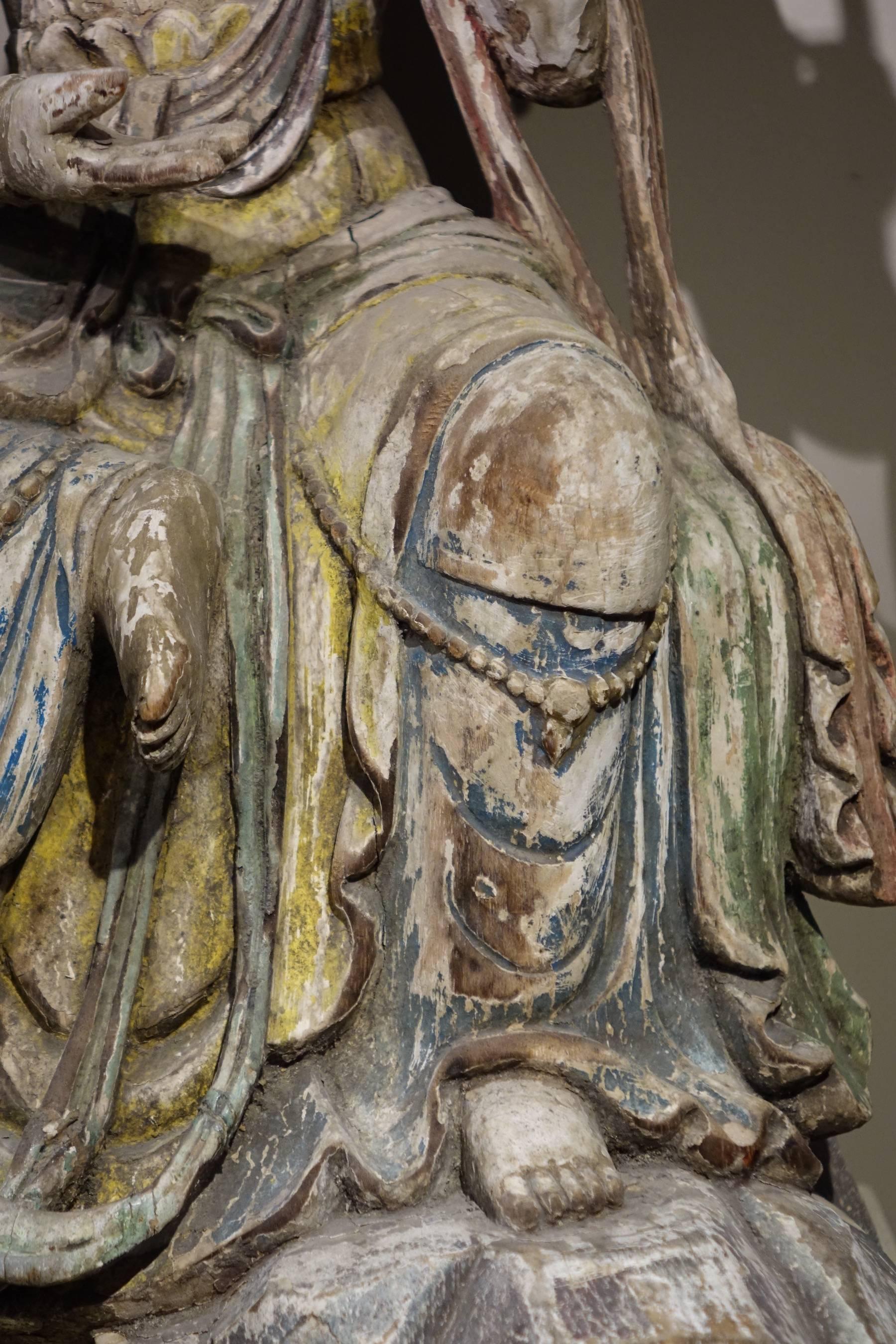 Polychromed Guanyin, the Chinese Form of the Bodhisattva, Ming Style, China, 19th Century For Sale