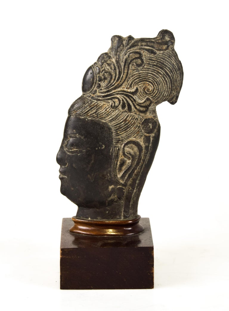 Guanyin's Head, Original Stone Sculpture by Chinese Master, Early 20th Century For Sale at 1stdibs