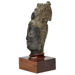 Guanyin's Head, Original Stone Sculpture by Chinese Master, Early 20th Century