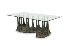 "Guarda" Organic S-Shaped Sculptural Bronze and Glass Dining / Conference Table