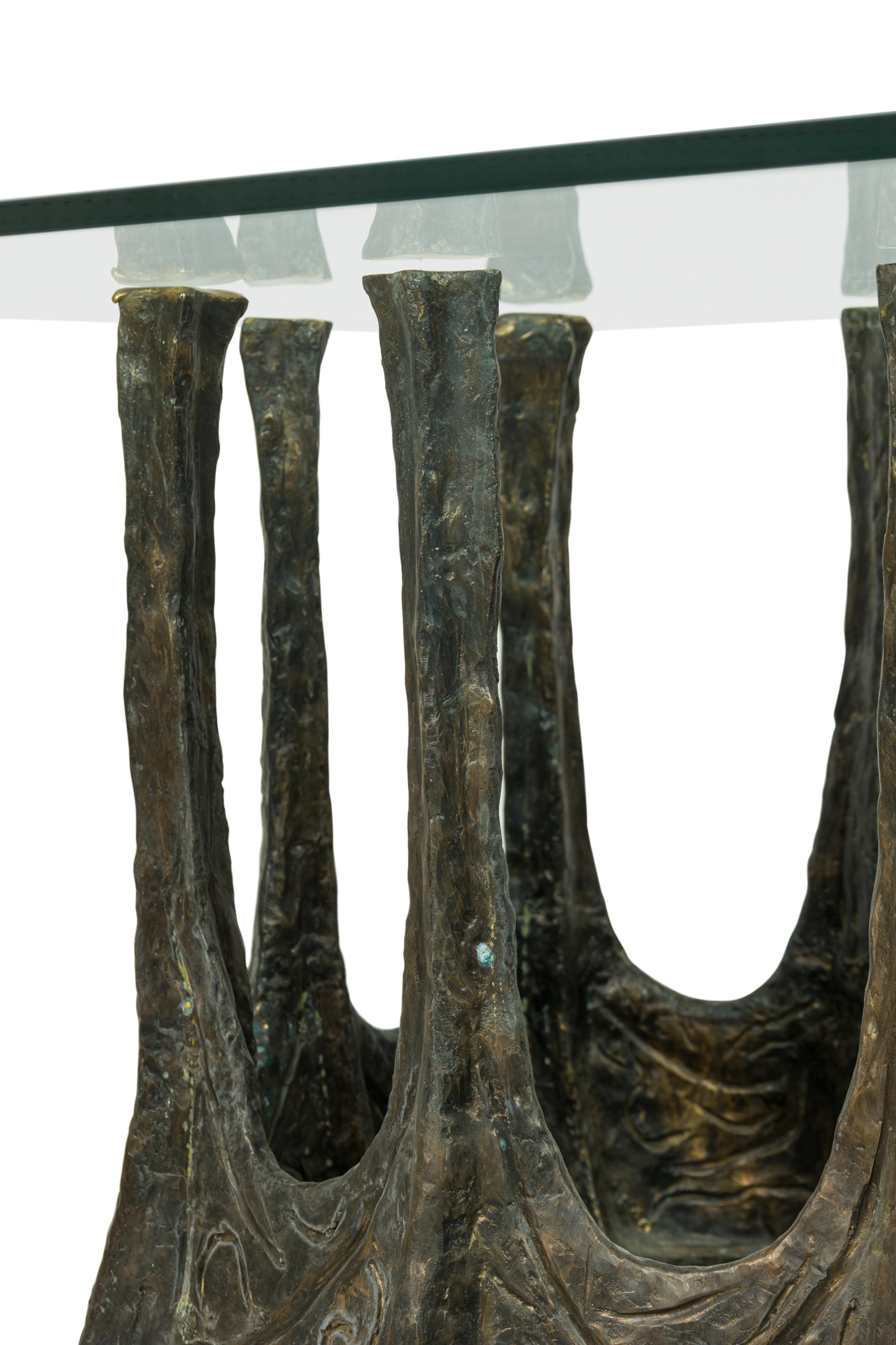 Table de conférence en forme de S sculpturale en bronze et verre organiqueGuarda en vente 1