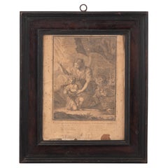 Guardian angel. Framed engraving. MARIETTE, Pierre. Paris, France, 17th century.