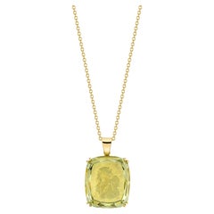Guardian Angel Intaglio Pendant, 25.49 Carat Carved Golden Beryl in Yellow Gold