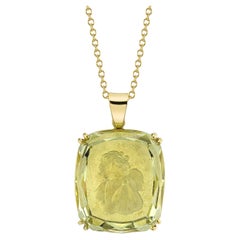 Guardian Angel Intaglio Pendant, 25.49 Carat Carved Golden Beryl in Yellow Gold