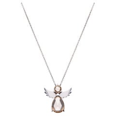 Guardian Angel with Open Wings Necklace in 18Kt White Gold and Brown Diamonds
