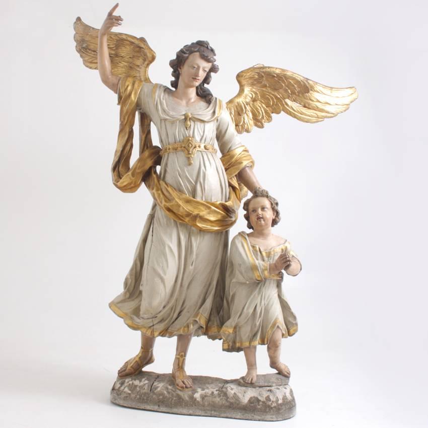 Baroque Sculpture d'ange gardien attribuée à Matthias Faller:: Allemagne du Sud