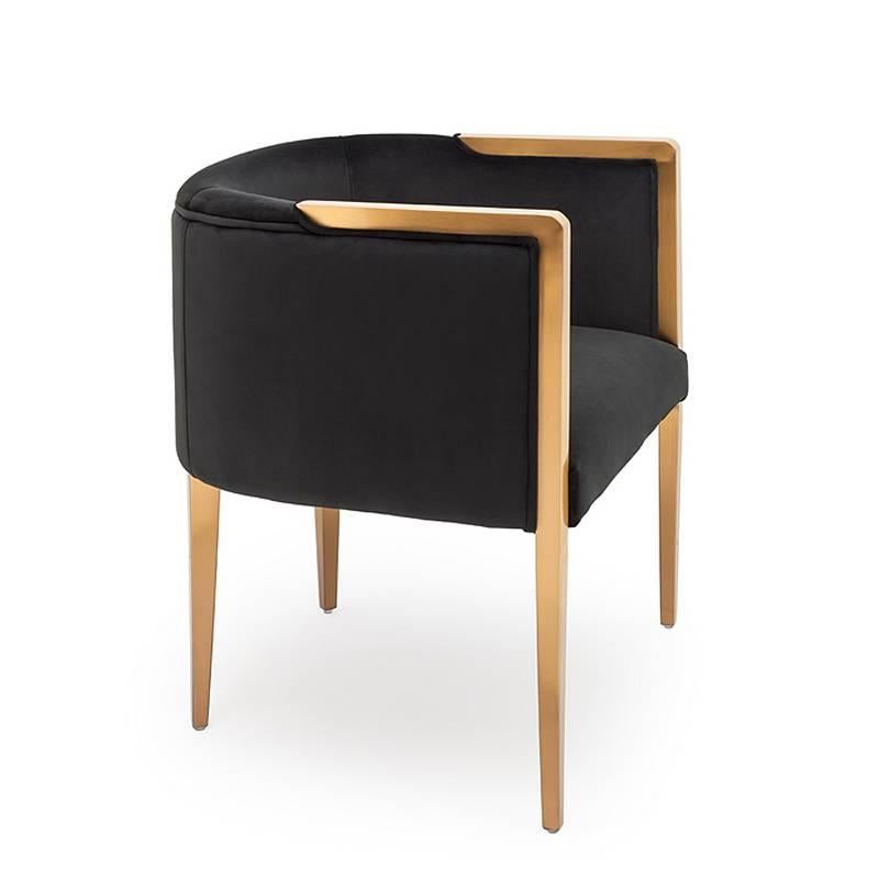 Fauteuil Guardian avec tissu en velours blanc ou noir et finition or satiné 3