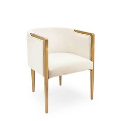 Guardian Armchair with White or Black Velvet Fabric with Satinated Gold Finish