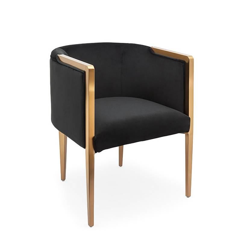 Guardian Armchair with White or Black Velvet Fabric with Satinated Gold Finish In Excellent Condition In Paris, FR