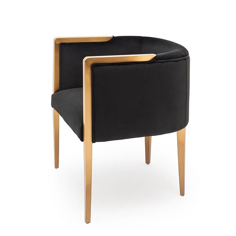 Contemporary Guardian Armchair with White or Black Velvet Fabric with Satinated Gold Finish