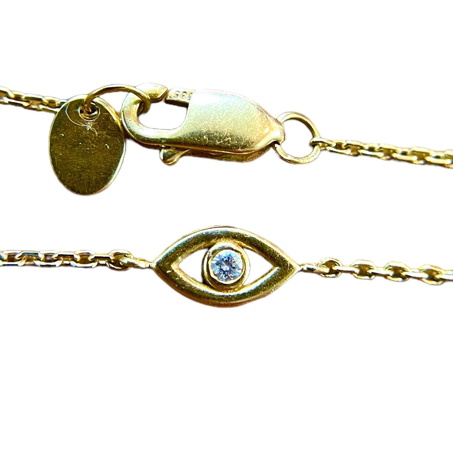 Art Deco Guardian Charm: 14K Yellow Gold Evil Eye Bracelet For Sale