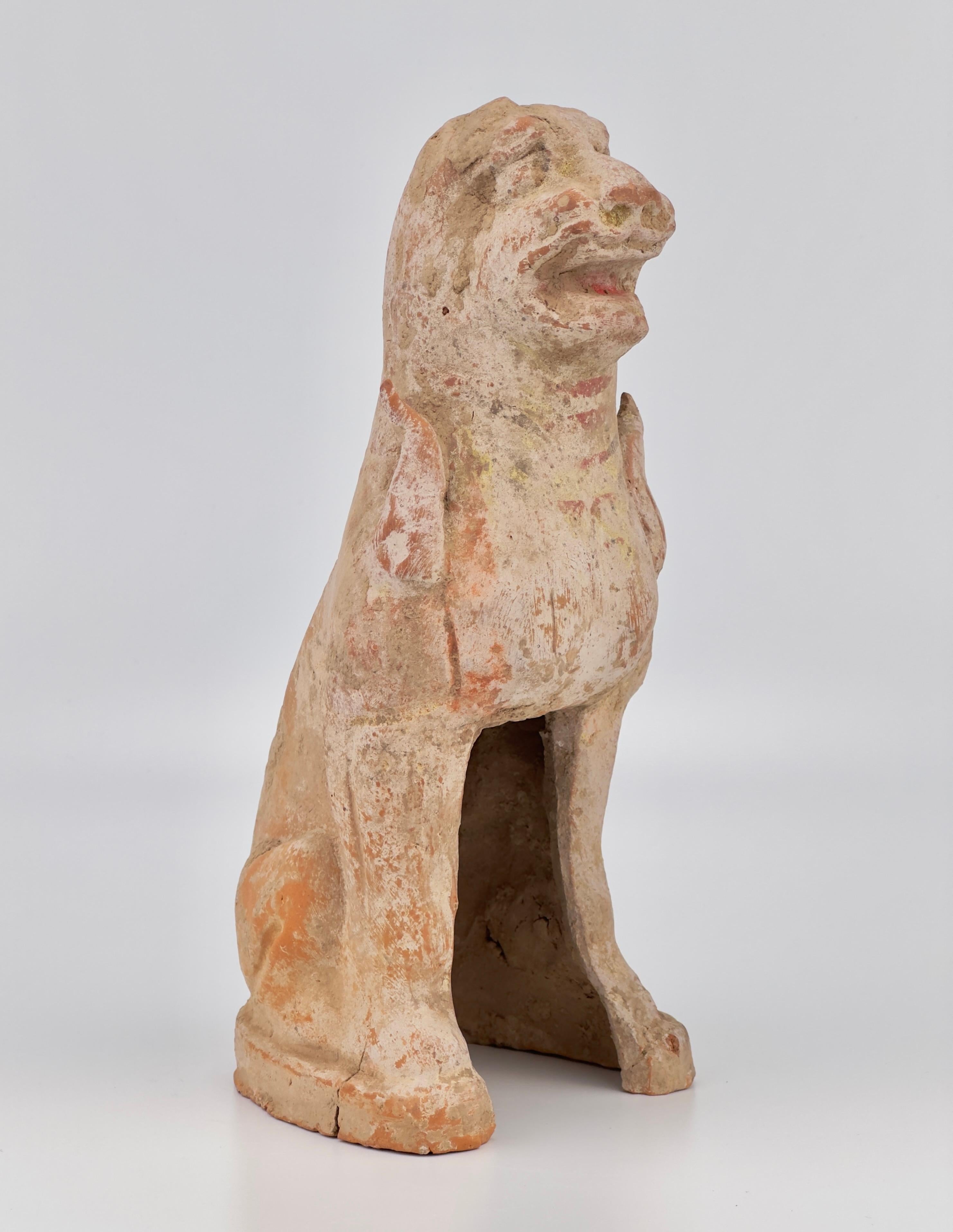 Chinese Guardian Haitai Lion Pottery Figure, Northern Wei-Tang Dynasties For Sale