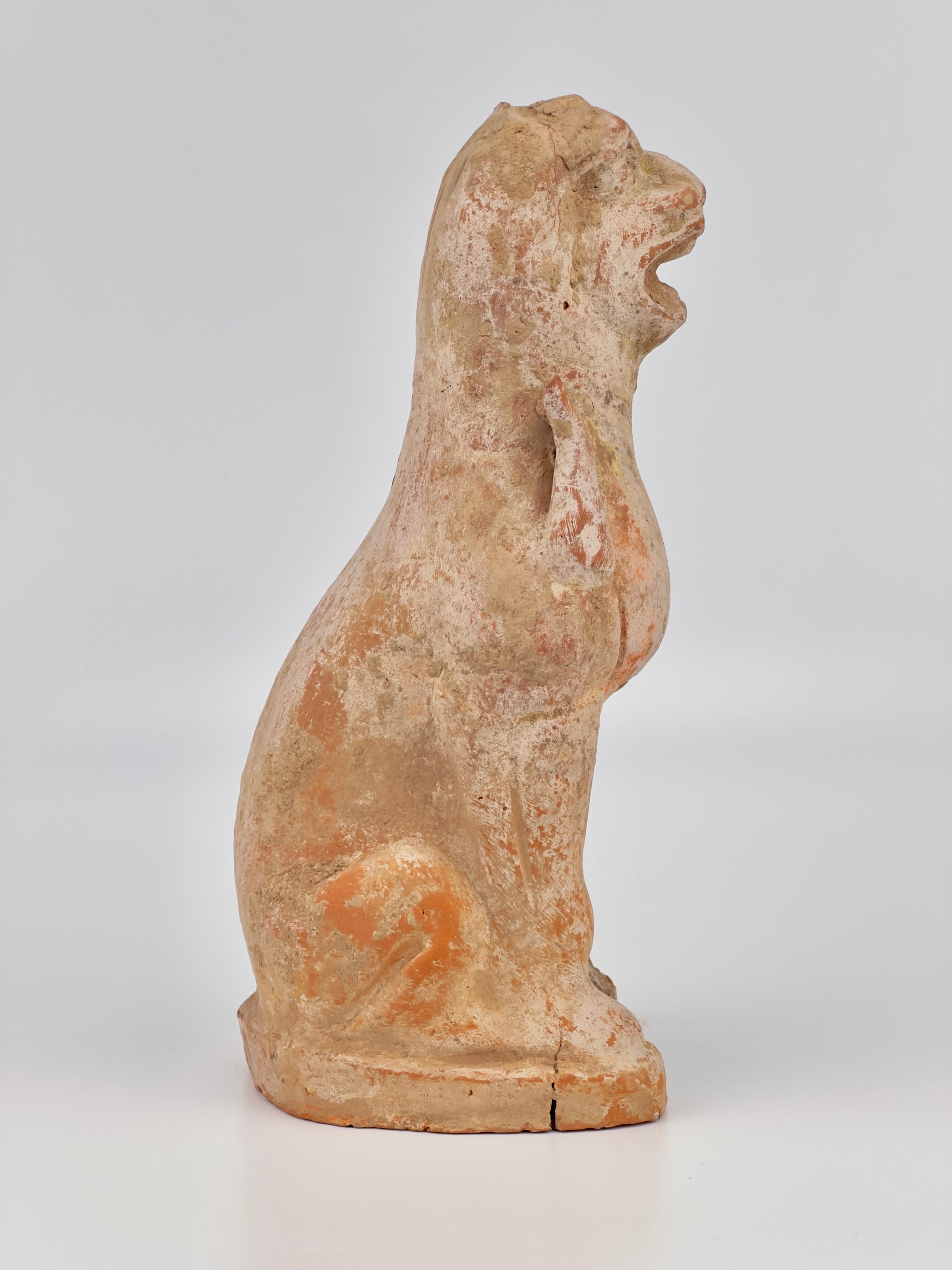 Carved Guardian Haitai Lion Pottery Figure, Northern Wei-Tang Dynasties For Sale
