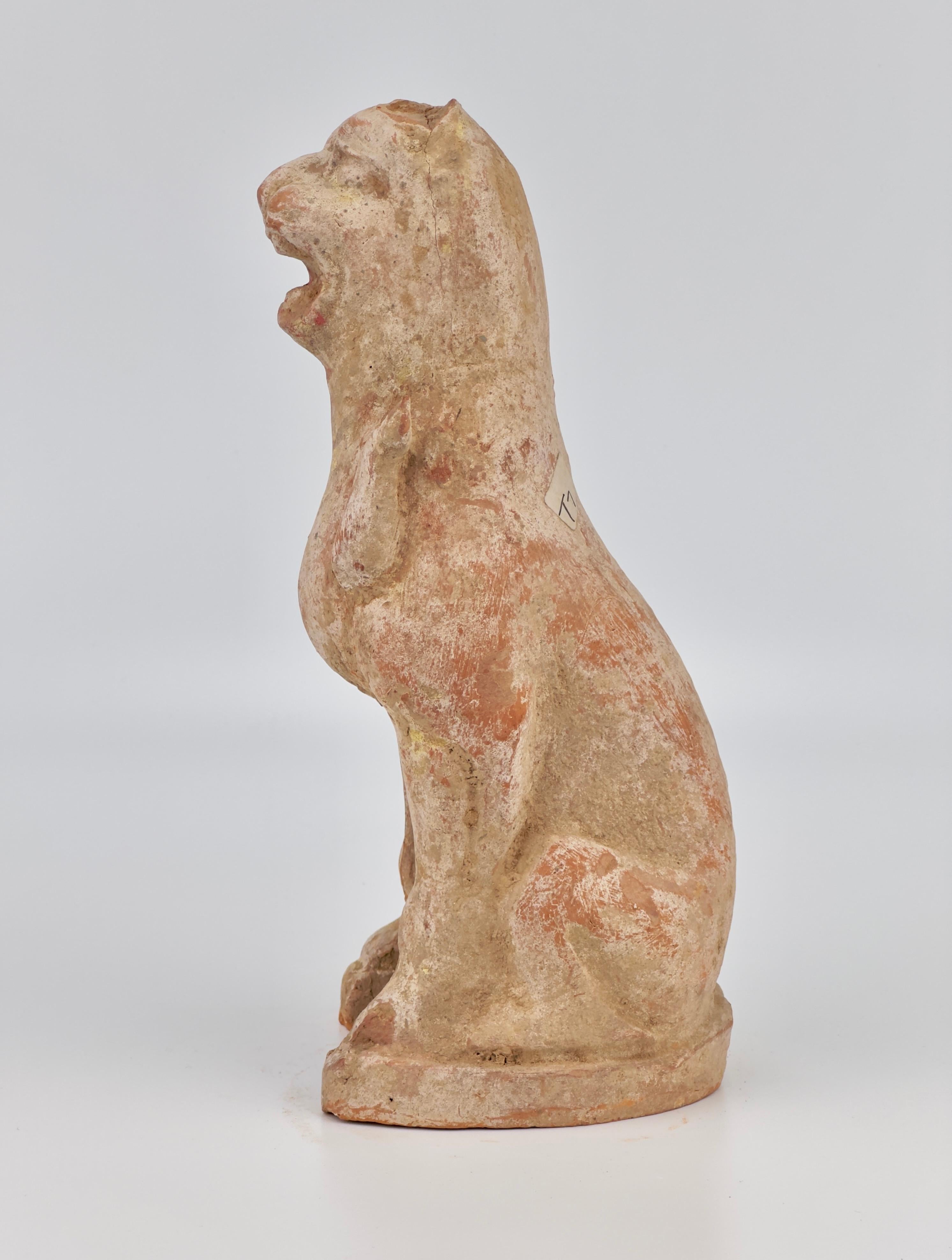 18th Century and Earlier Guardian Haitai Lion Pottery Figure, Northern Wei-Tang Dynasties For Sale