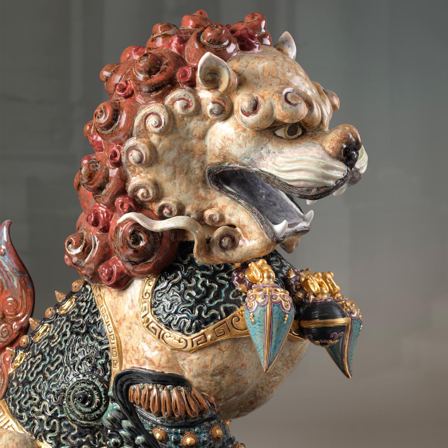 Chinese Export Guardian Lion Sculpture, Red, Limited Edition For Sale