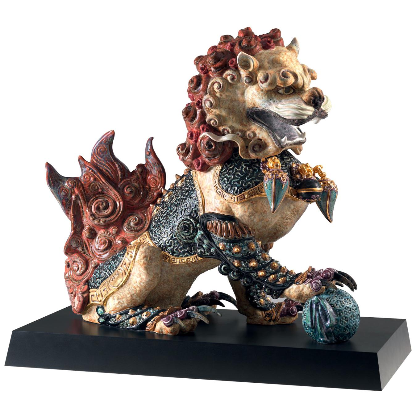 Guardian Lion Sculpture, Red, Limited Edition For Sale