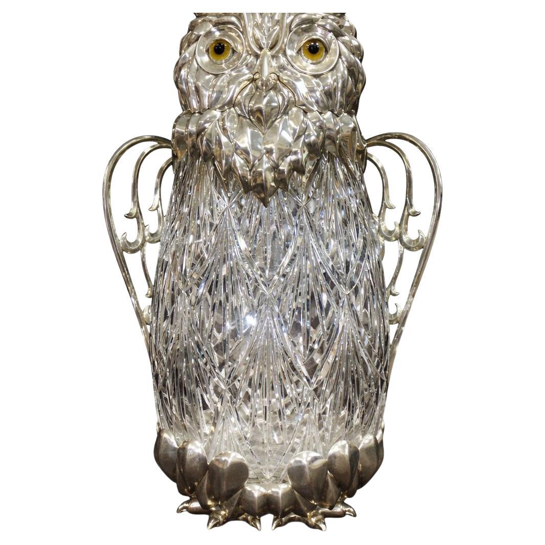 Guardian Owl Art Deco Sterling Silver Crystal Wine Pitcher- Konforti