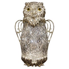 Guardian Owl Silver 24K vermeil Crystal Wine Pitcher- Handcrafted To Order