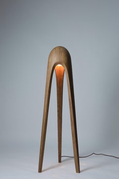 Guardian Sculptural Solid Wood Floor Lamp, Hand-Carved Mid-Century Modern Light