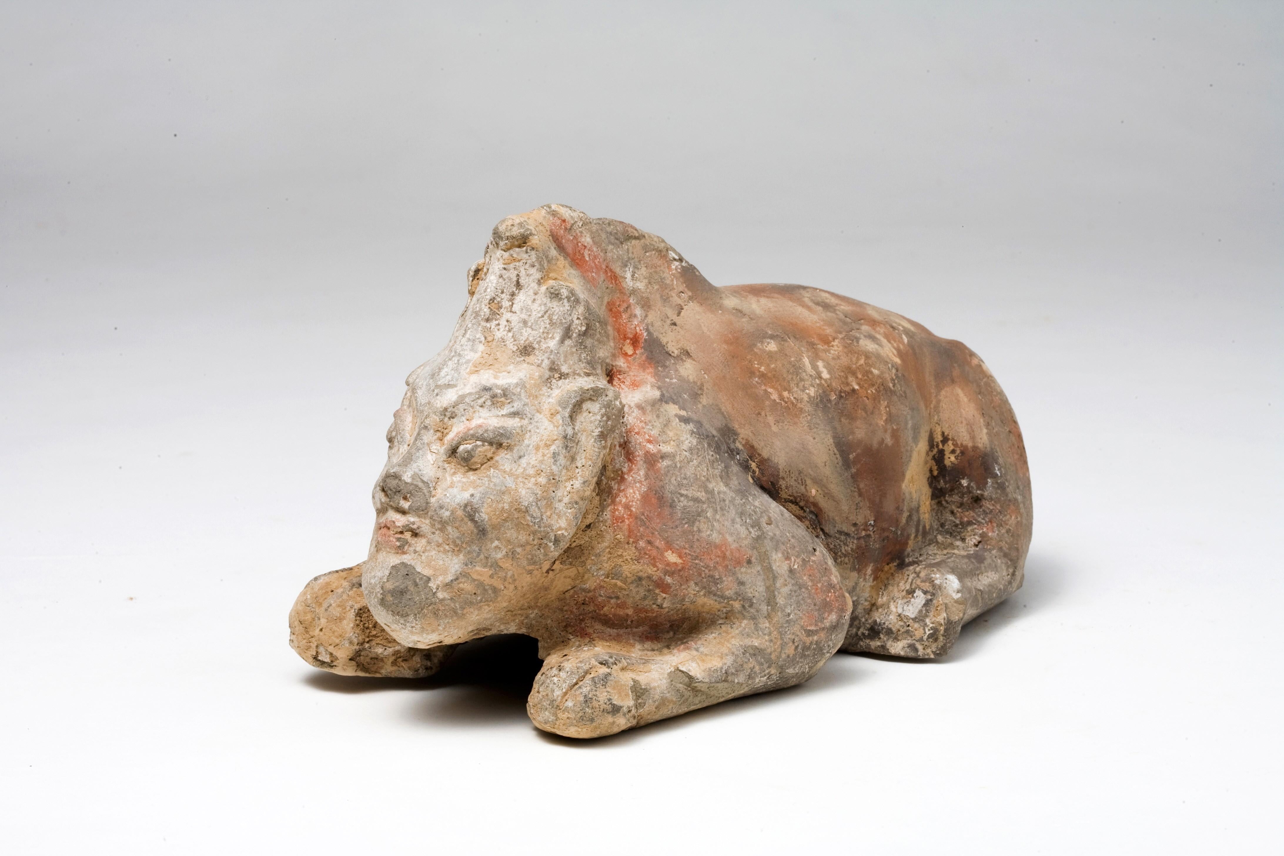 Han Guardian(Half human half beast) Pottery Figure, Northern Wei-Tang Dynasty For Sale