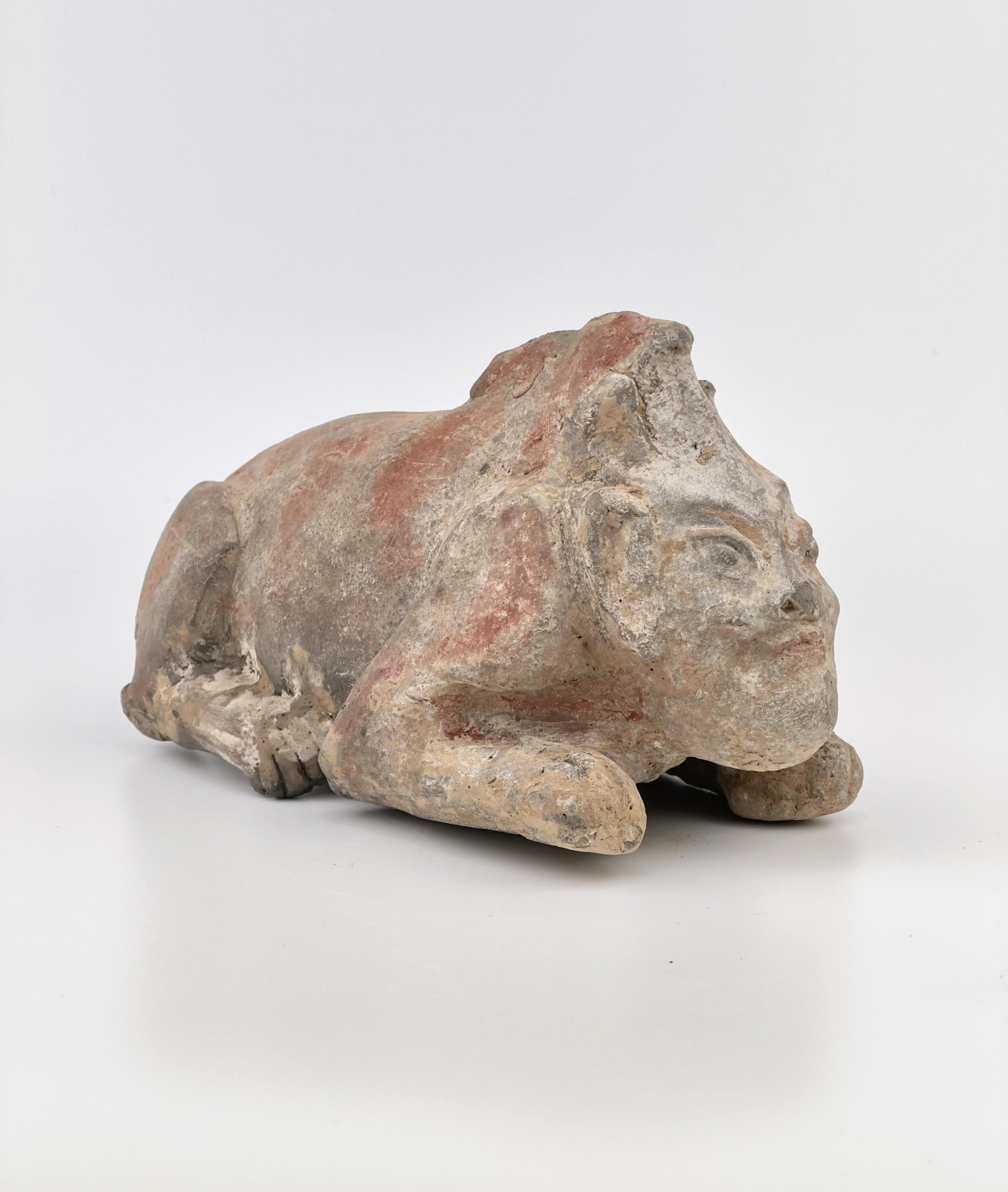 18th Century and Earlier Guardian(Half human half beast) Pottery Figure, Northern Wei-Tang Dynasty For Sale