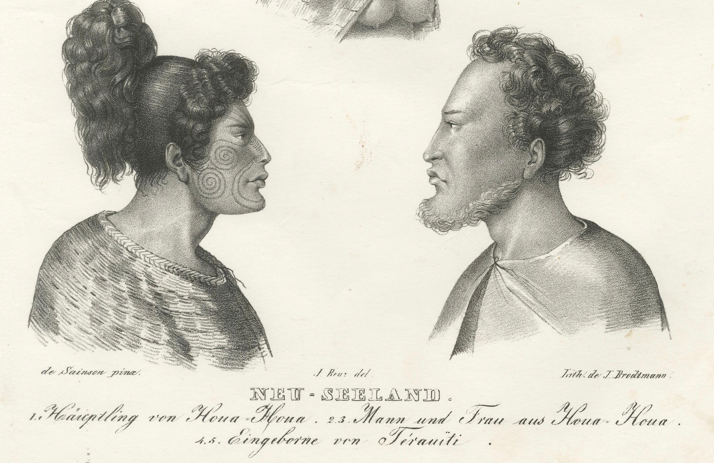 Hüter des Erbes: Maori-Häuptlinge und -Familien aus Hiva Oa und Tewaaiti, 1836 im Zustand „Gut“ im Angebot in Langweer, NL