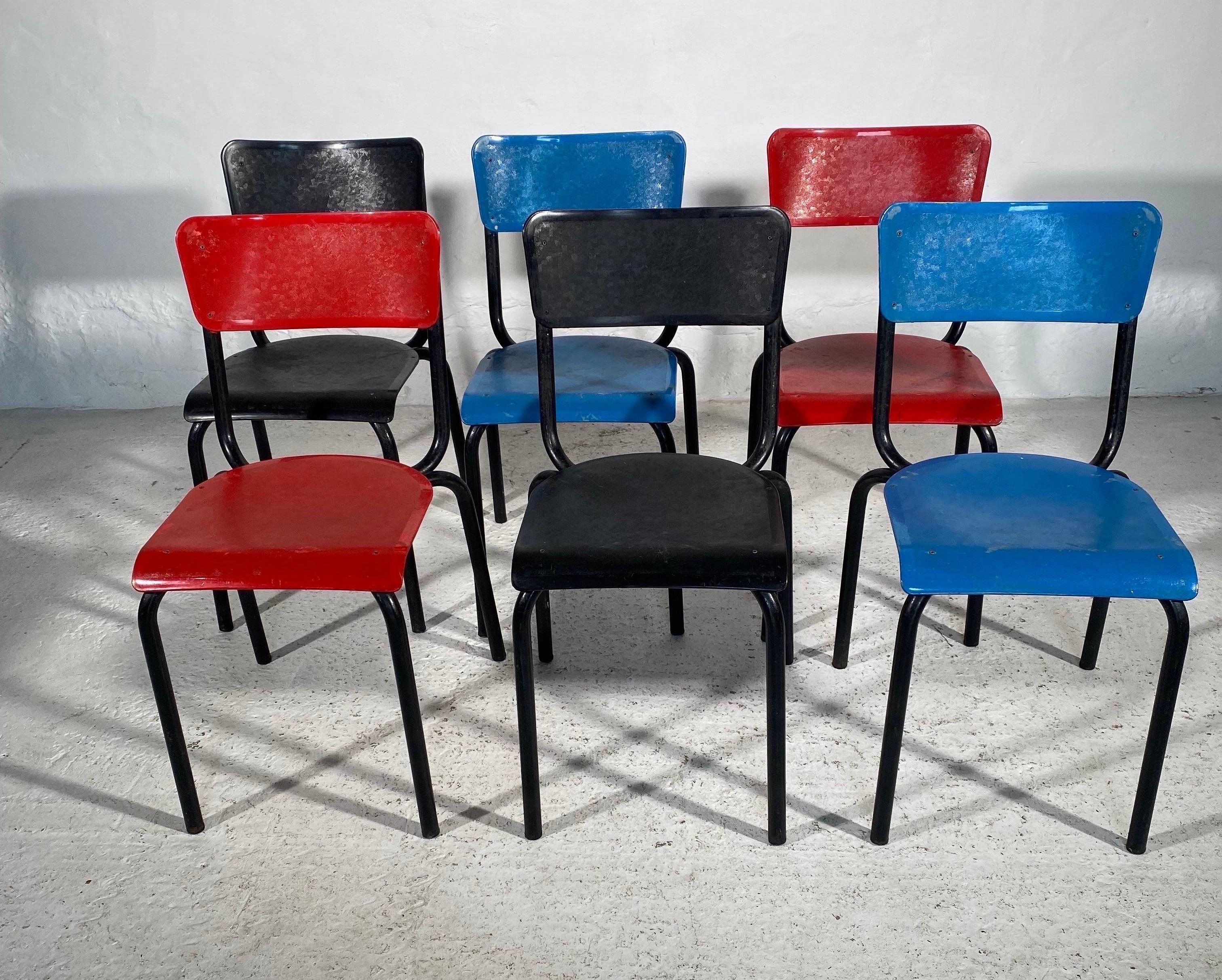 Mid-Century Modern Guarich for Meurop set of Six Stacking Chairs, 
Red, Blue and Black,
1960s
