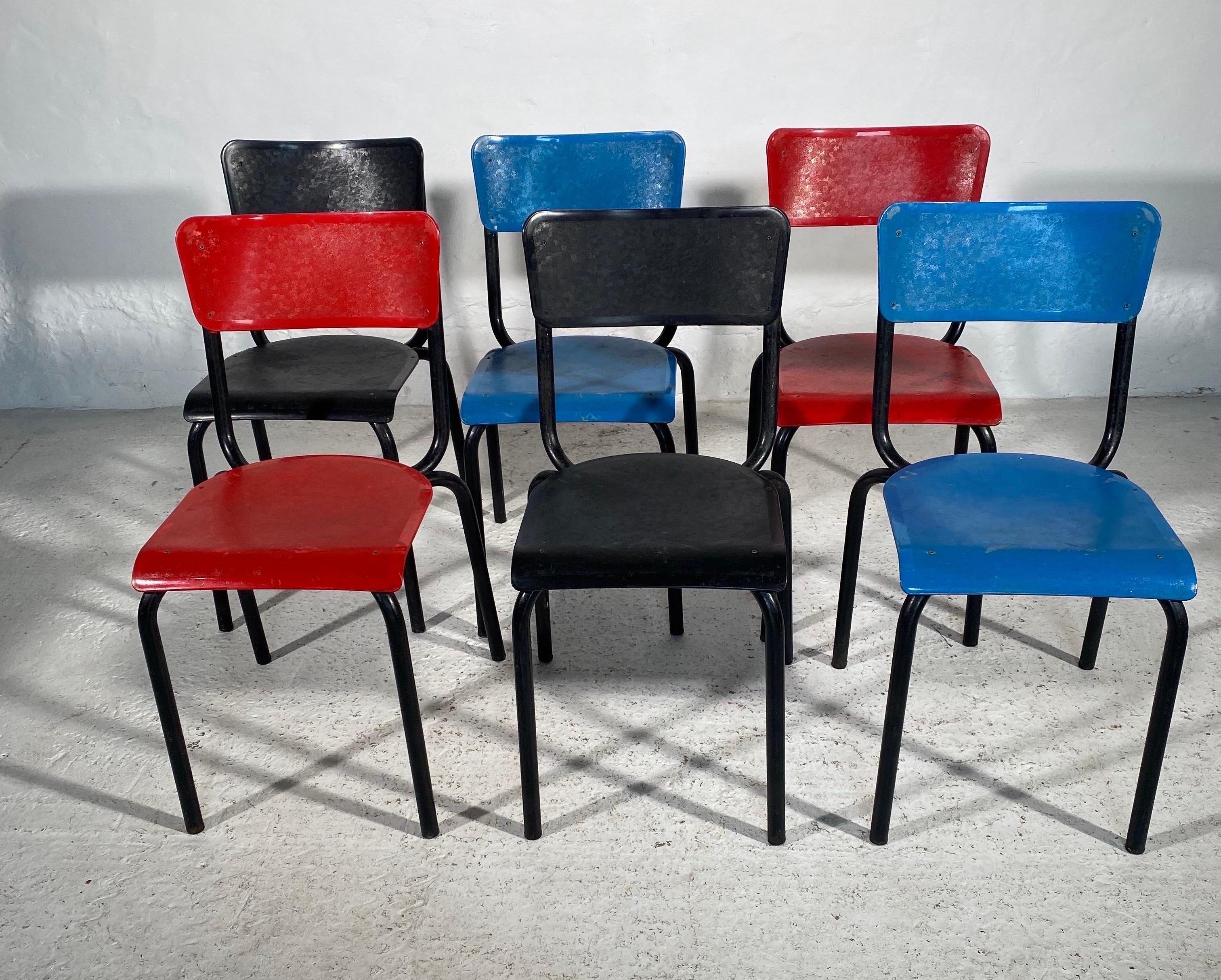 Belge Guarich for Meurop set of Six Stacking Chairs, 
Rouge, bleu et noir,
1960s