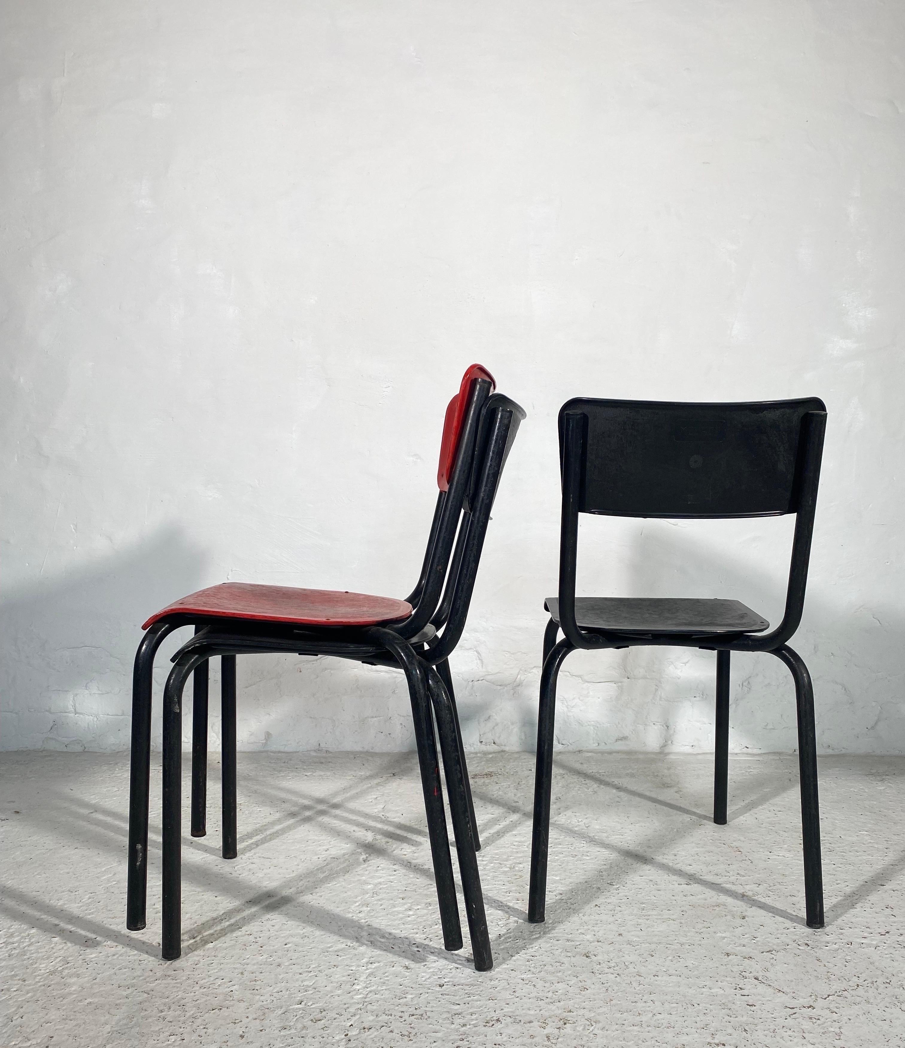 Mid-20th Century Guarich for Meurop set of Six Stacking Chairs, 
Red, Blue and Black,
1960s
