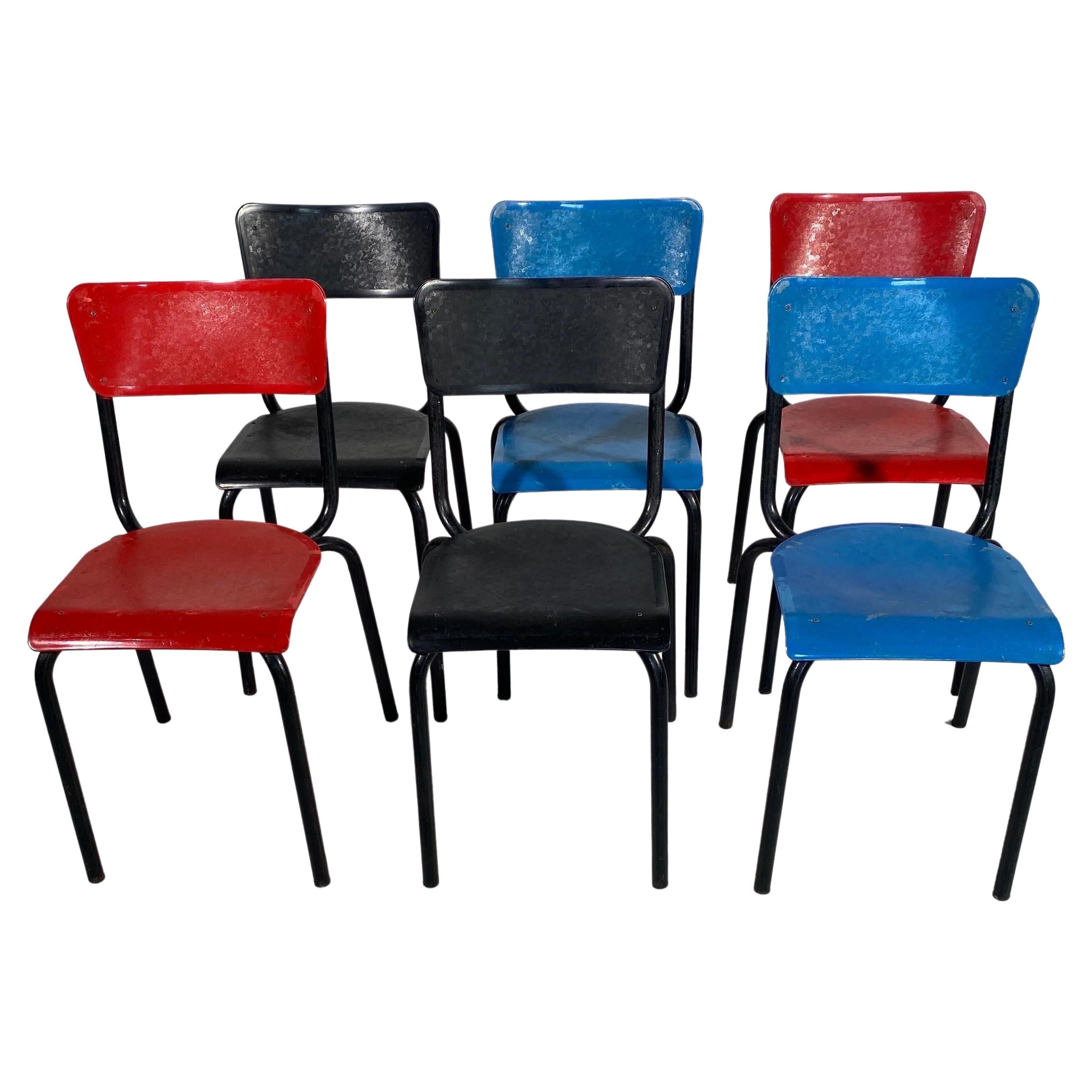 Guarich for Meurop set of Six Stacking Chairs, 
Red, Blue and Black,
1960s
