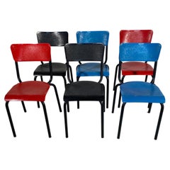Guarich for Meurop set of Six Stacking Chairs, 
Red, Blue and Black,
1960s
