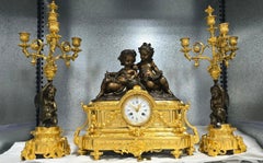 Guarnición de sobremesa, en bronce patinado y dorado, Napoleón III, sXIX.