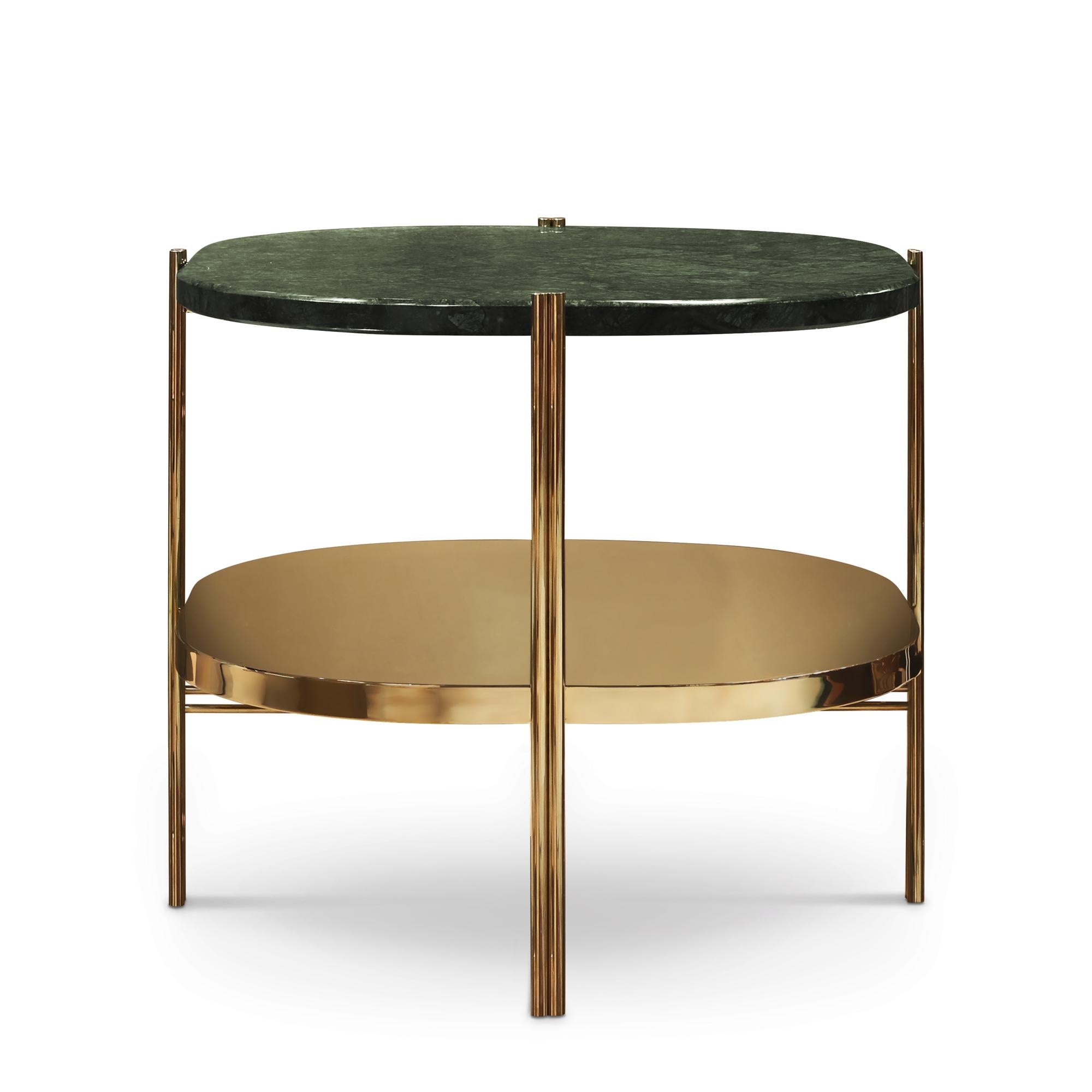 Side table Guatemala marble with structure
in solid polished brass with solid Guatemala
marble top.