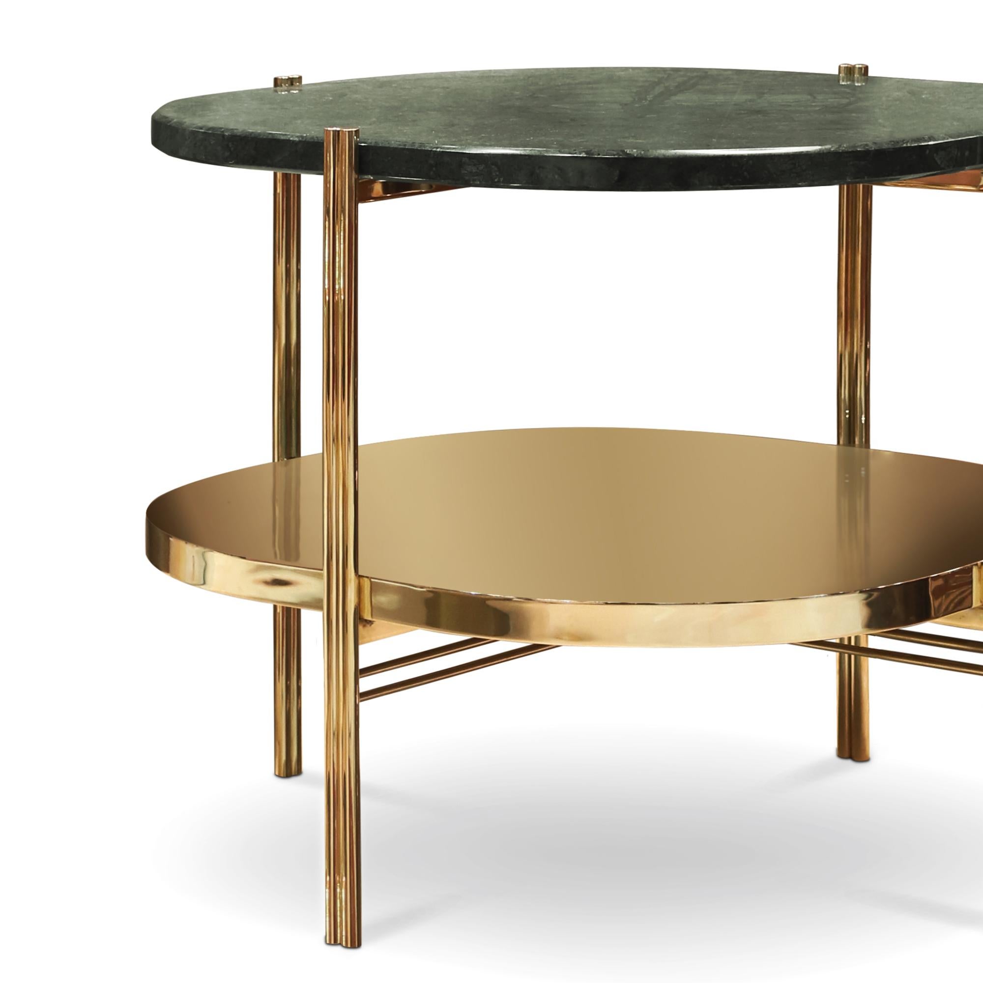 Portuguese Guatemala Marble Side Table in Polished Brass For Sale