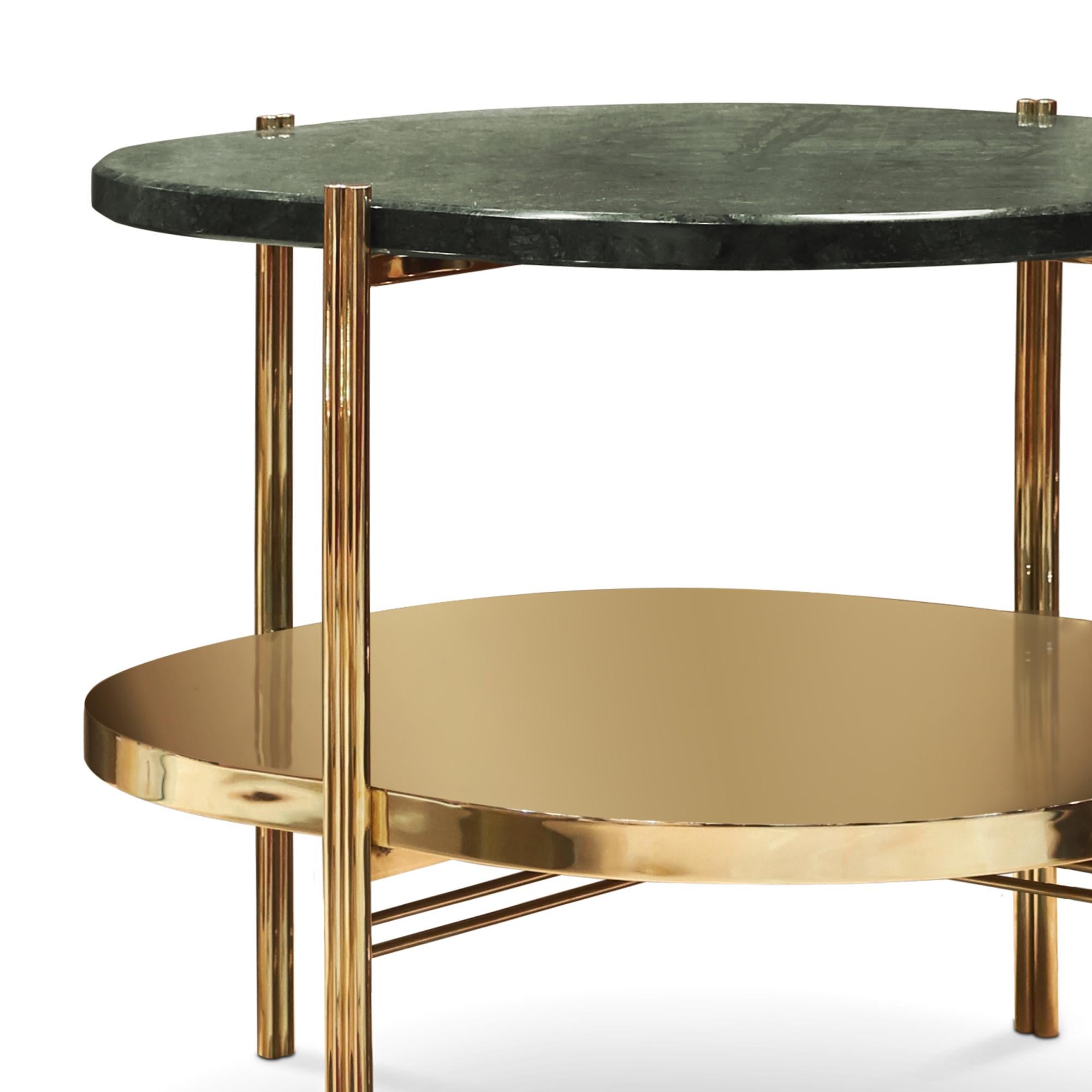 Hand-Carved Guatemala Marble Side Table in Polished Brass For Sale