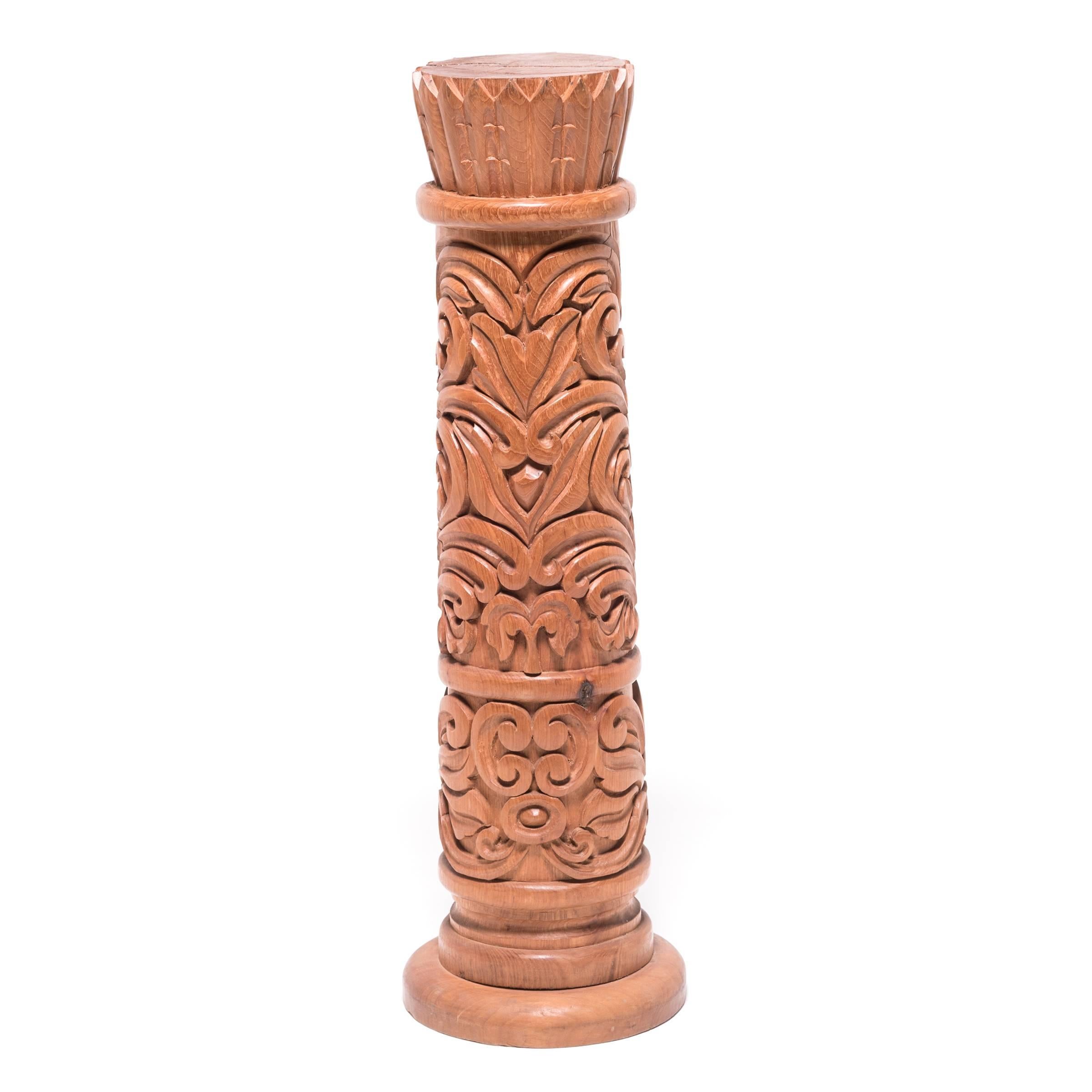 Folk Art Guatemalan Carved Column Pedestal