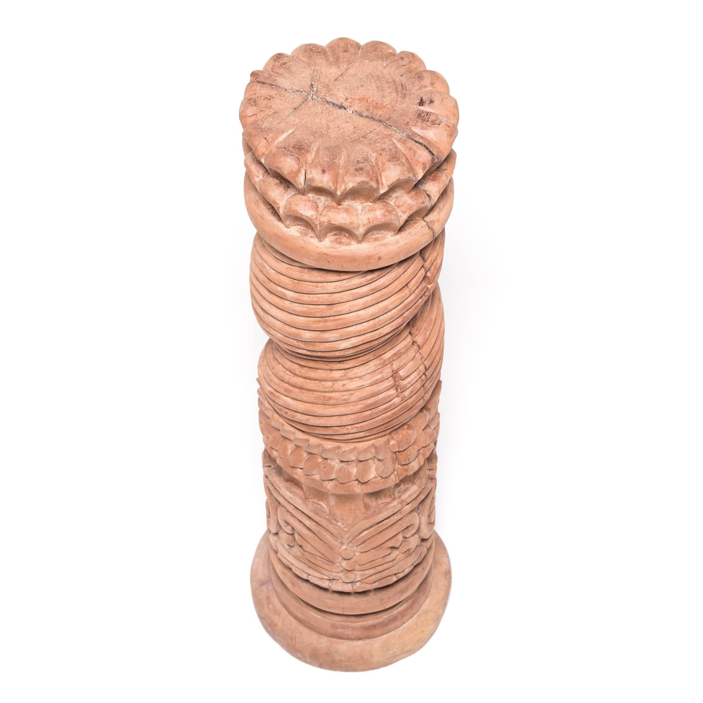 Contemporary Guatemalan Carved Column Pedestal For Sale