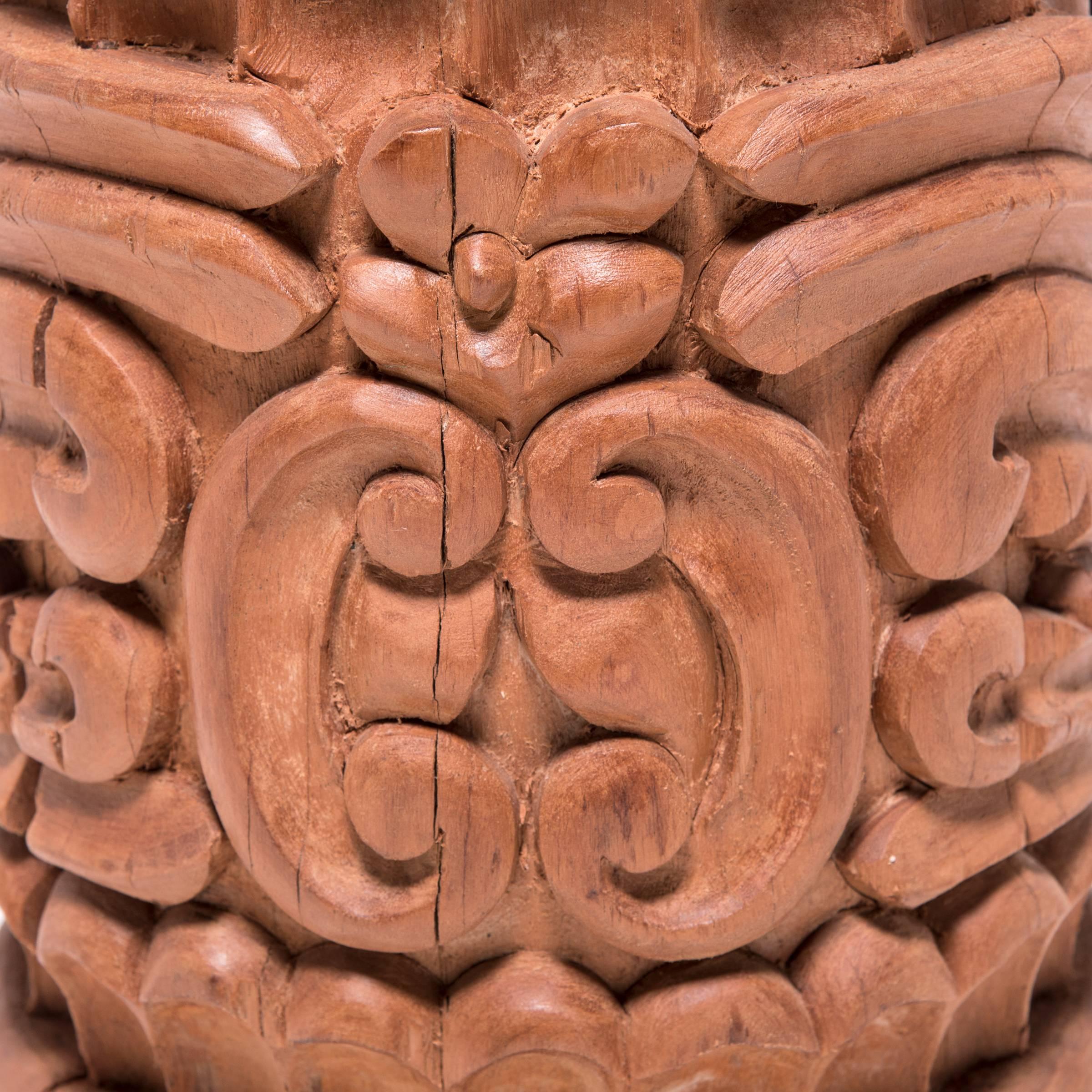 Wood Guatemalan Carved Column Pedestal
