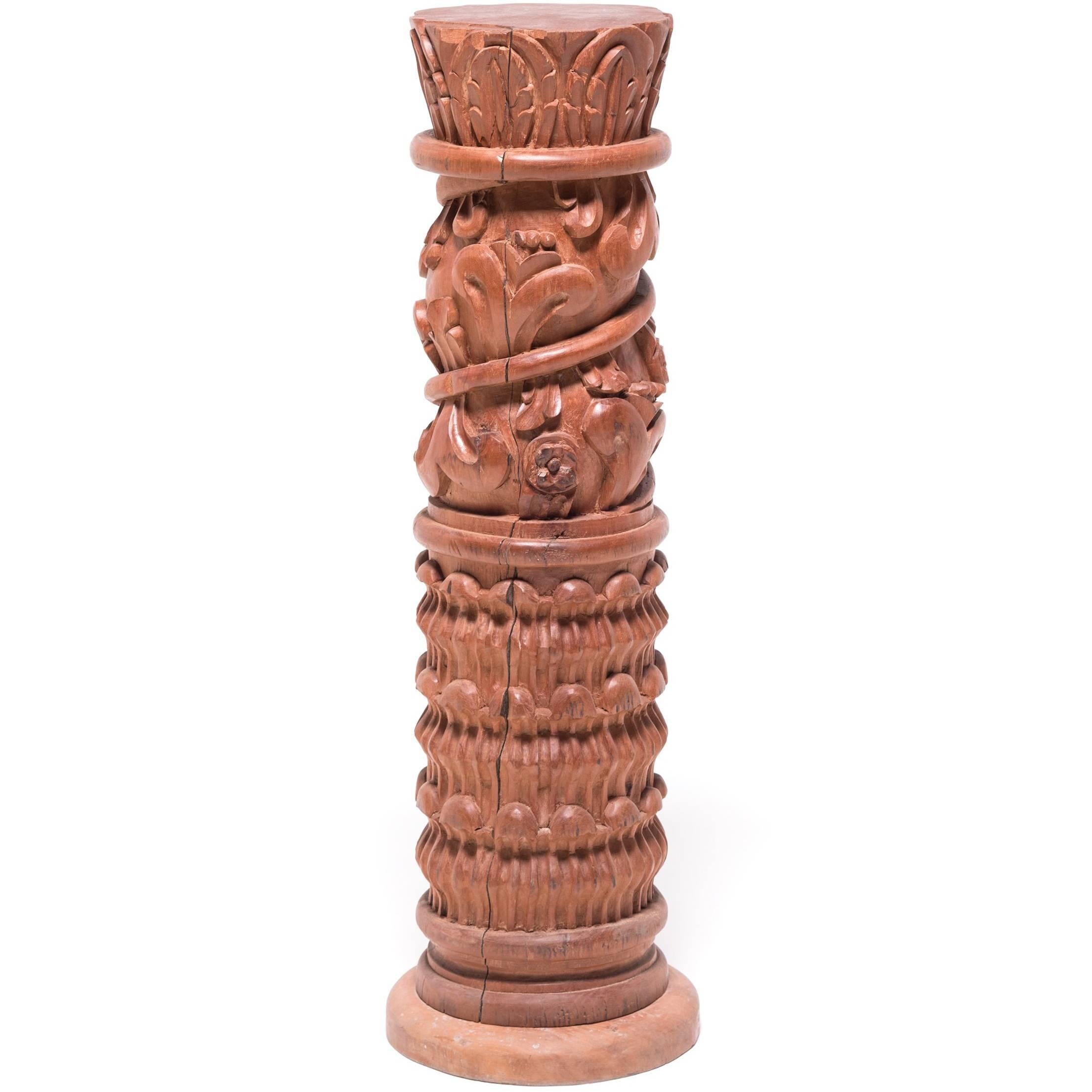 Guatemalan Carved Column Pedestal