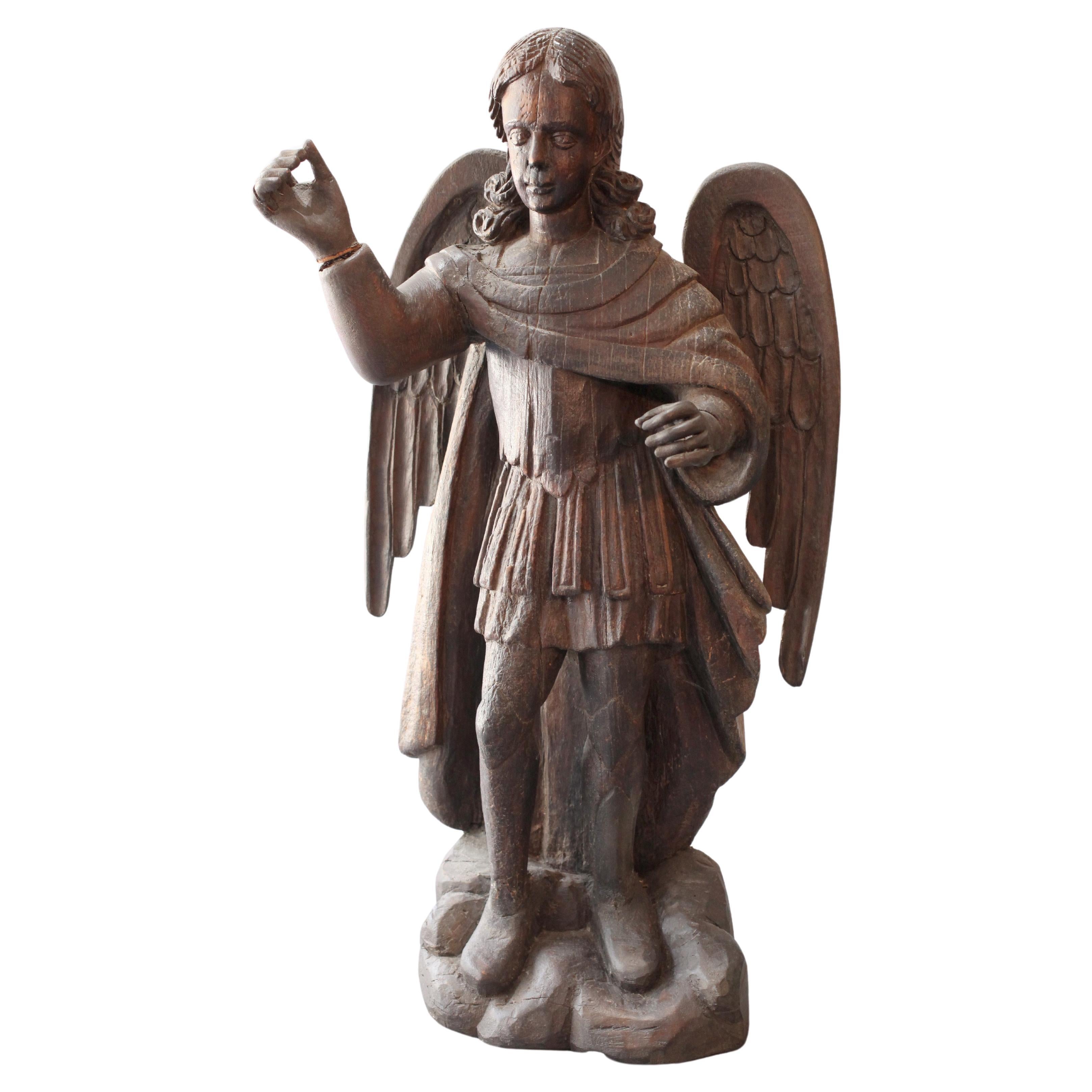 Guatemalan Carved Wood Altar Figure of Angel (Gabriel), 18th century For Sale