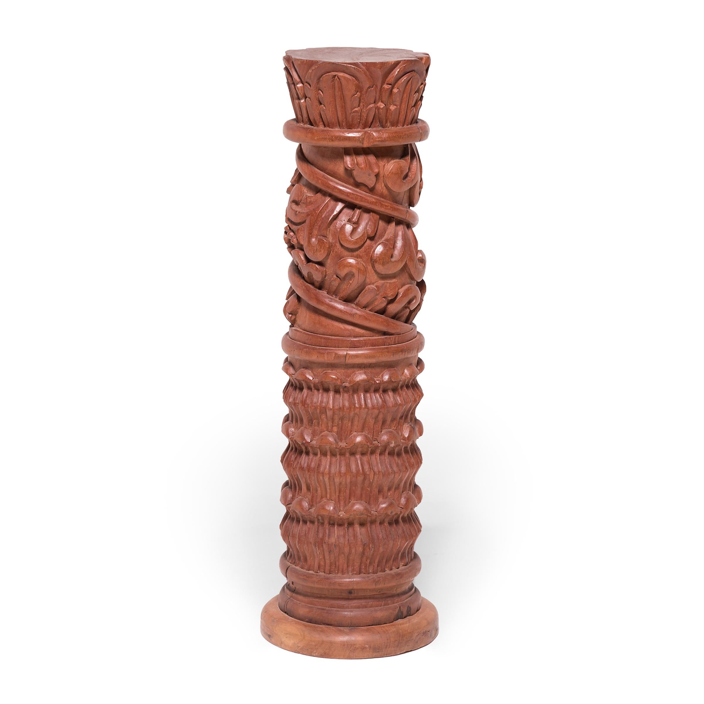 Hand-Carved Guatemalan Carved Column Pedestal