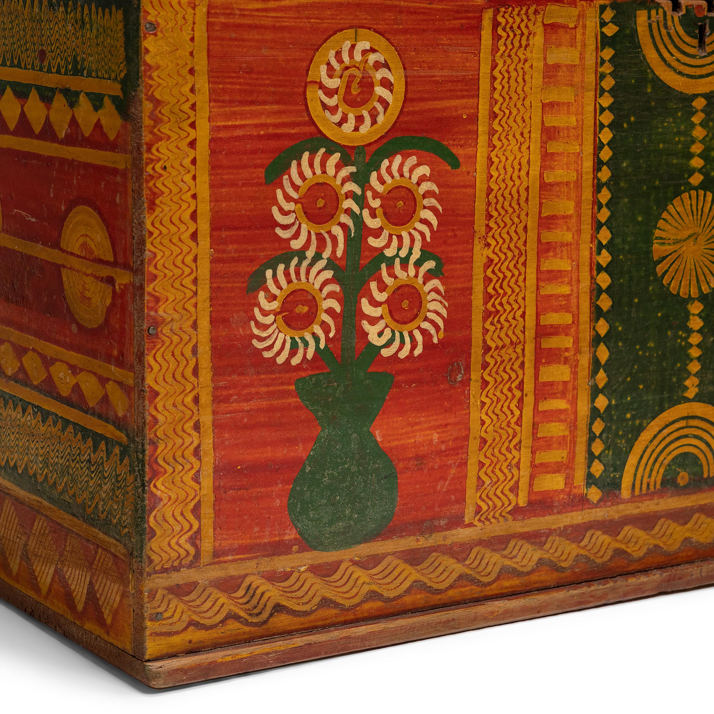 Folk Art Guatemalan Folk Painted Chest For Sale