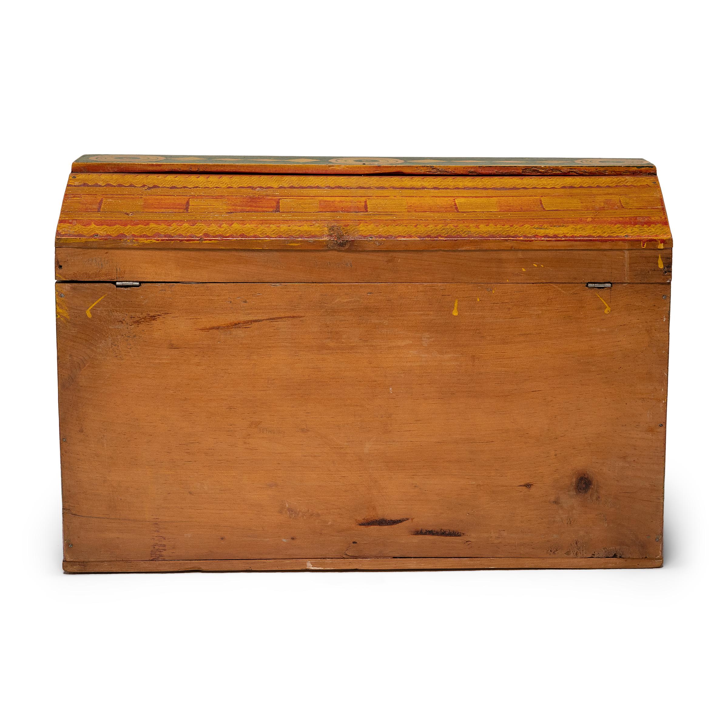 Pine Guatemalan Folk Painted Chest For Sale
