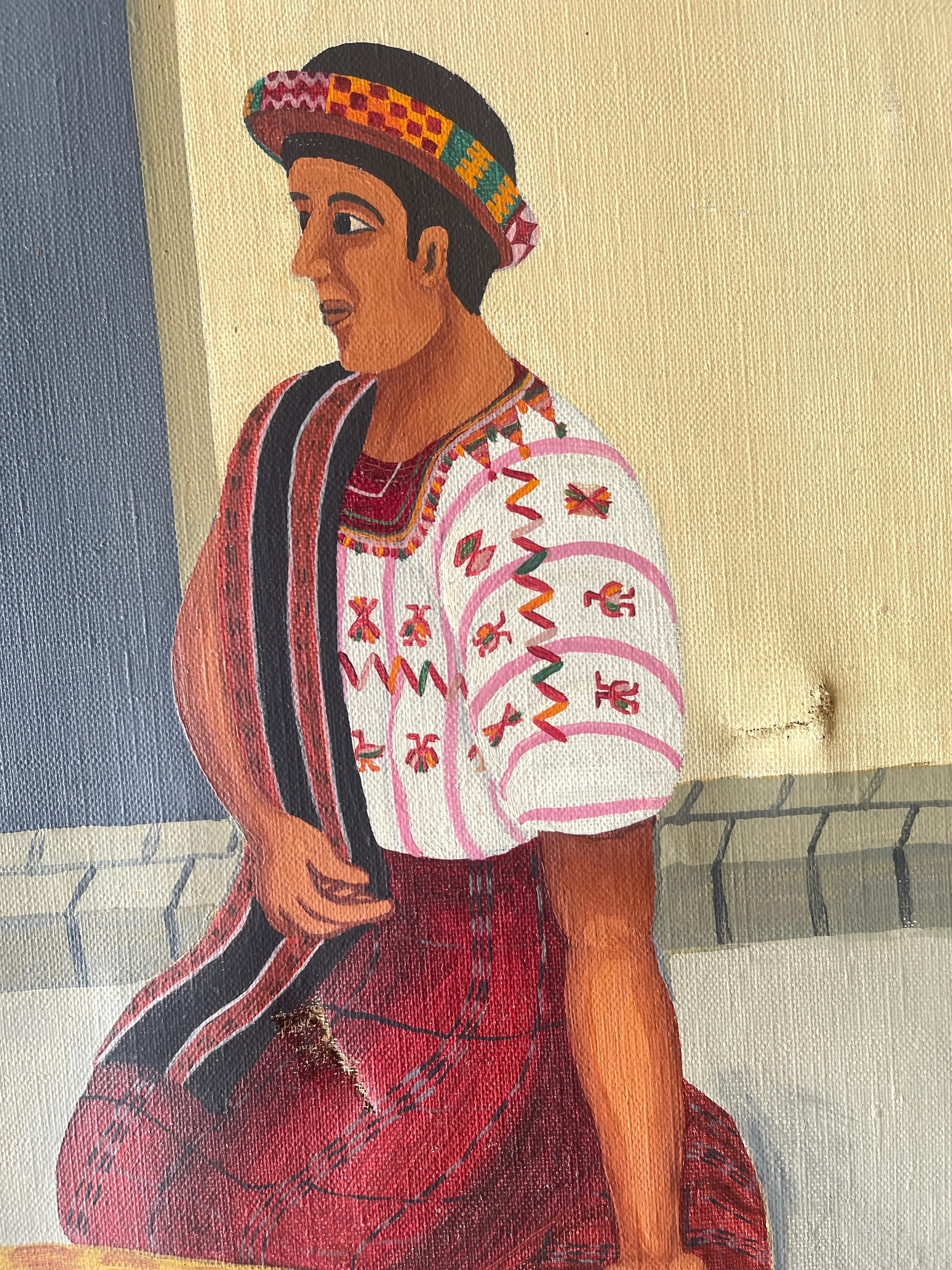 Vendedores de fruta guatemaltecos Óleo sobre lienzo Pintura de Juan Sisay en venta 2