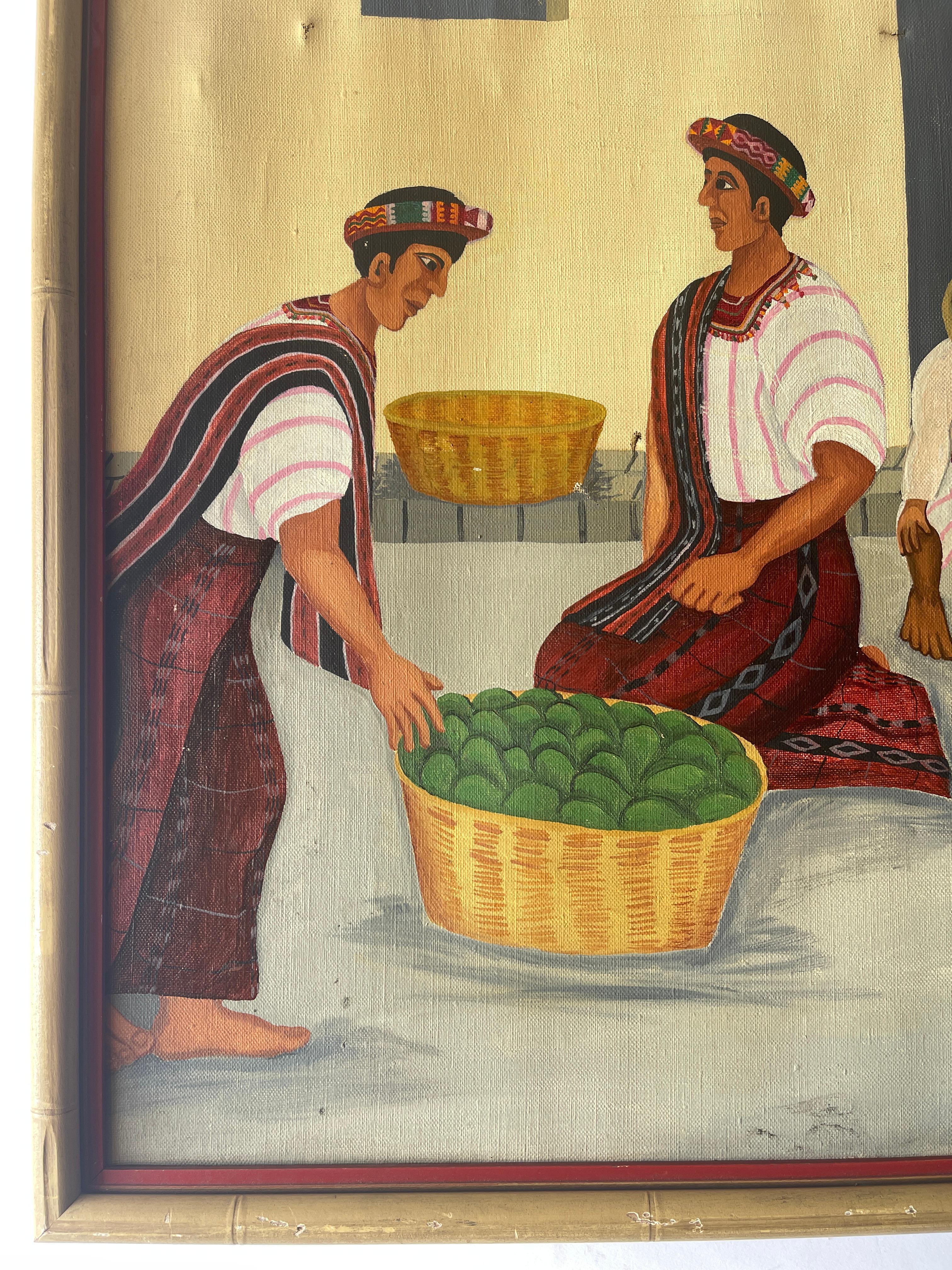 Vendedores de fruta guatemaltecos Óleo sobre lienzo Pintura de Juan Sisay Guatemalteco en venta