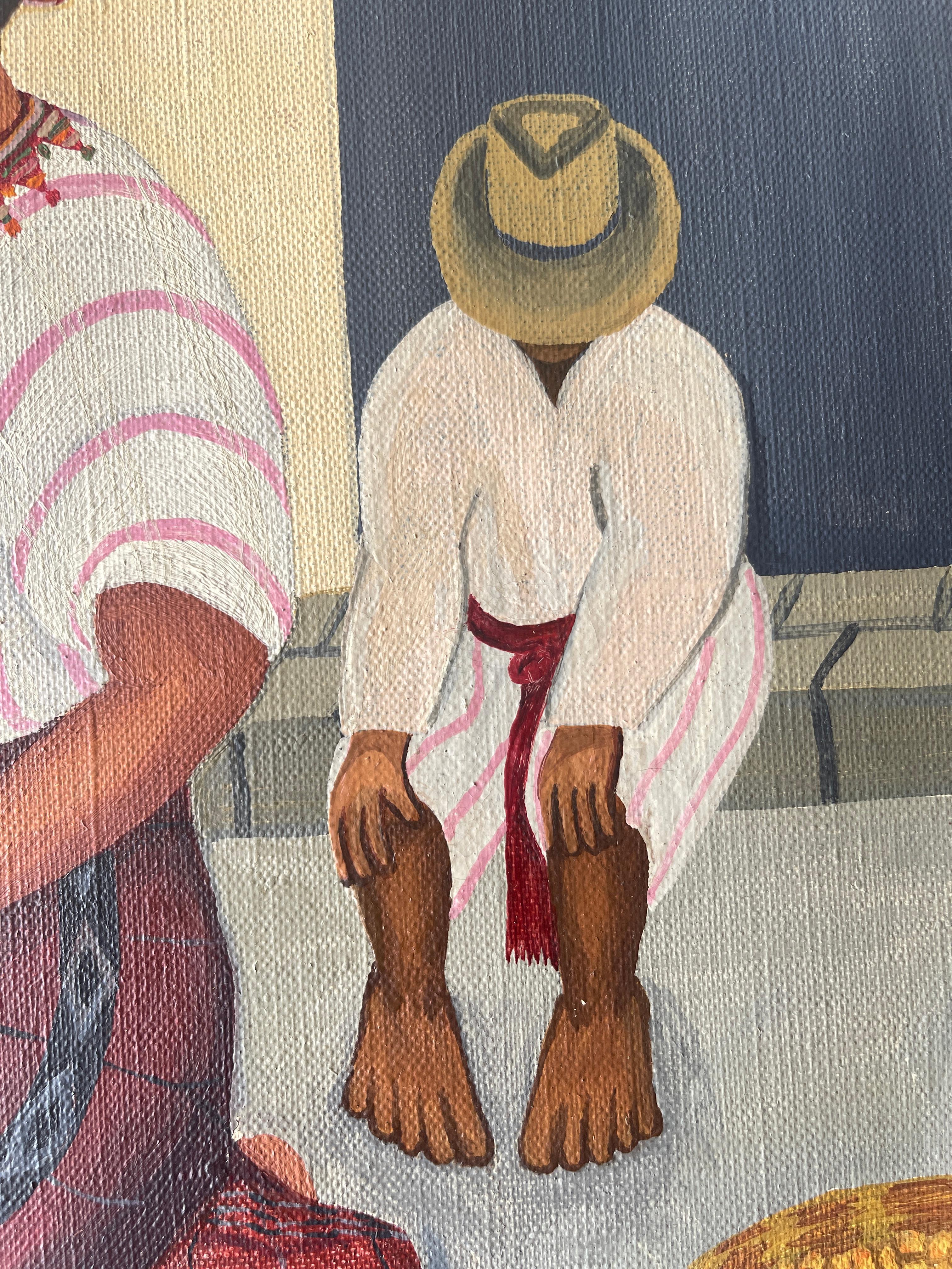 Vendedores de fruta guatemaltecos Óleo sobre lienzo Pintura de Juan Sisay Pintado a mano en venta